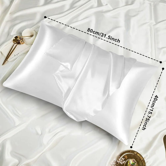 2 Pack Satin Silk Pillowcase, 15.75X31.50Inches Silk Pillowcases for Hair and Skin with 2PCS Satin Hair Scrunchies&Eye Mask, Soft Slip Beauty Sleep Satin Pillowcase, Gifts for Women Men(White)