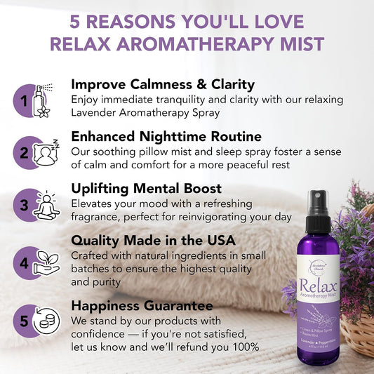 Relax Lavender Spray for Sleep, Natural Linen Spray for Bedding, Perfect Lavender Pillow Spray for Sleep. Aromatherapy Bed Spray with Lavender & Peppermint Essential Oils by 4Oz