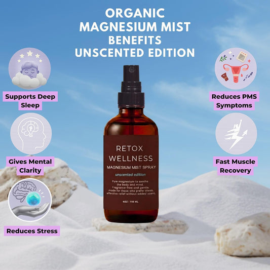Magnesium Mist Spray, Unscented | Pure Magnesium Oil Spray for Sleep & Relaxation | Foot Spray for Muscle Tension Relief & Daily Balance | Fragrance-Free Formula for Sensitive Skin, 4Oz