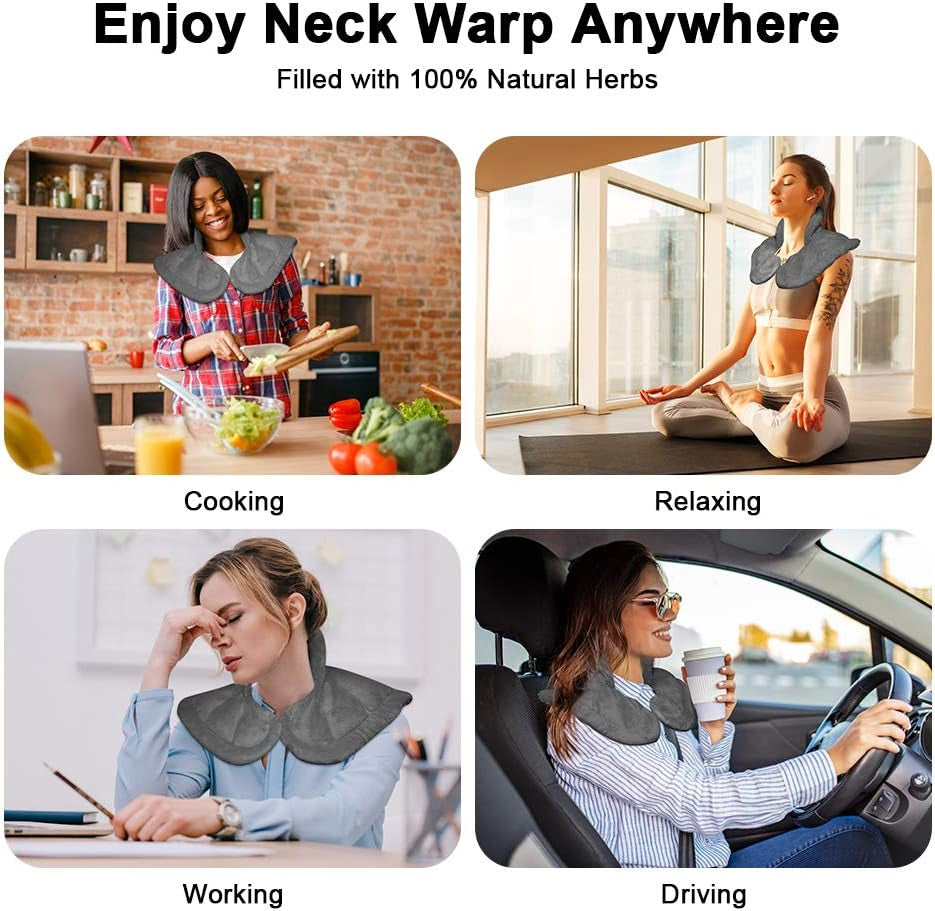 Microwavable Heated Neck Wrap Warmer and Shoulder Weighted Heating Pad Microwave for Hot and Cold Compress - Dark Gray