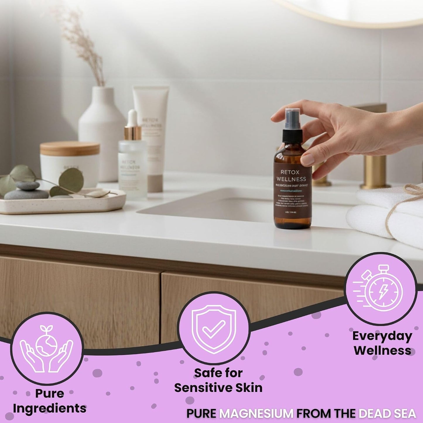 Magnesium Mist Spray, Unscented | Pure Magnesium Oil Spray for Sleep & Relaxation | Foot Spray for Muscle Tension Relief & Daily Balance | Fragrance-Free Formula for Sensitive Skin, 4Oz