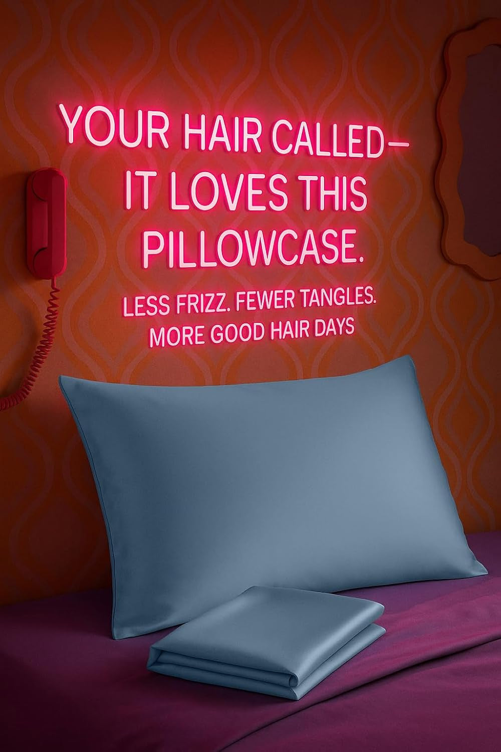 Satin Pillowcase with Zipper, for Hair and Skin Care, Feels Soft and Cool like a Silk Pillowcase, Satin Pillow Cases 2 Pack, Slik Pillow Cover, Slate Blue - Standard Size, Set of 2