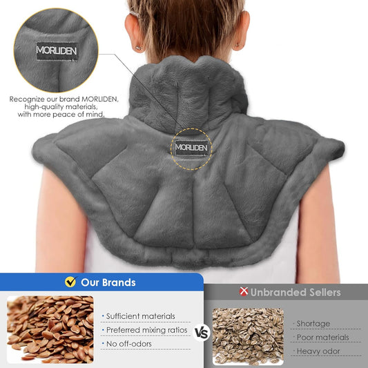 Microwavable Heated Neck Wrap Warmer and Shoulder Weighted Heating Pad Microwave for Hot and Cold Compress - Dark Gray
