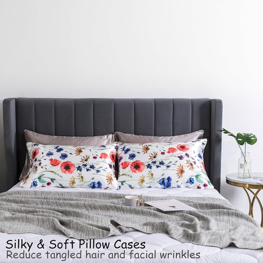 Satin Pillowcase for Hair and Skin, Super Soft and Cooling Similar to Silk Pillow Cases 2 Pack with Envelope Closure Standard Size Satin Pillow Covers, Gifts for Women(20"X26", Floral)