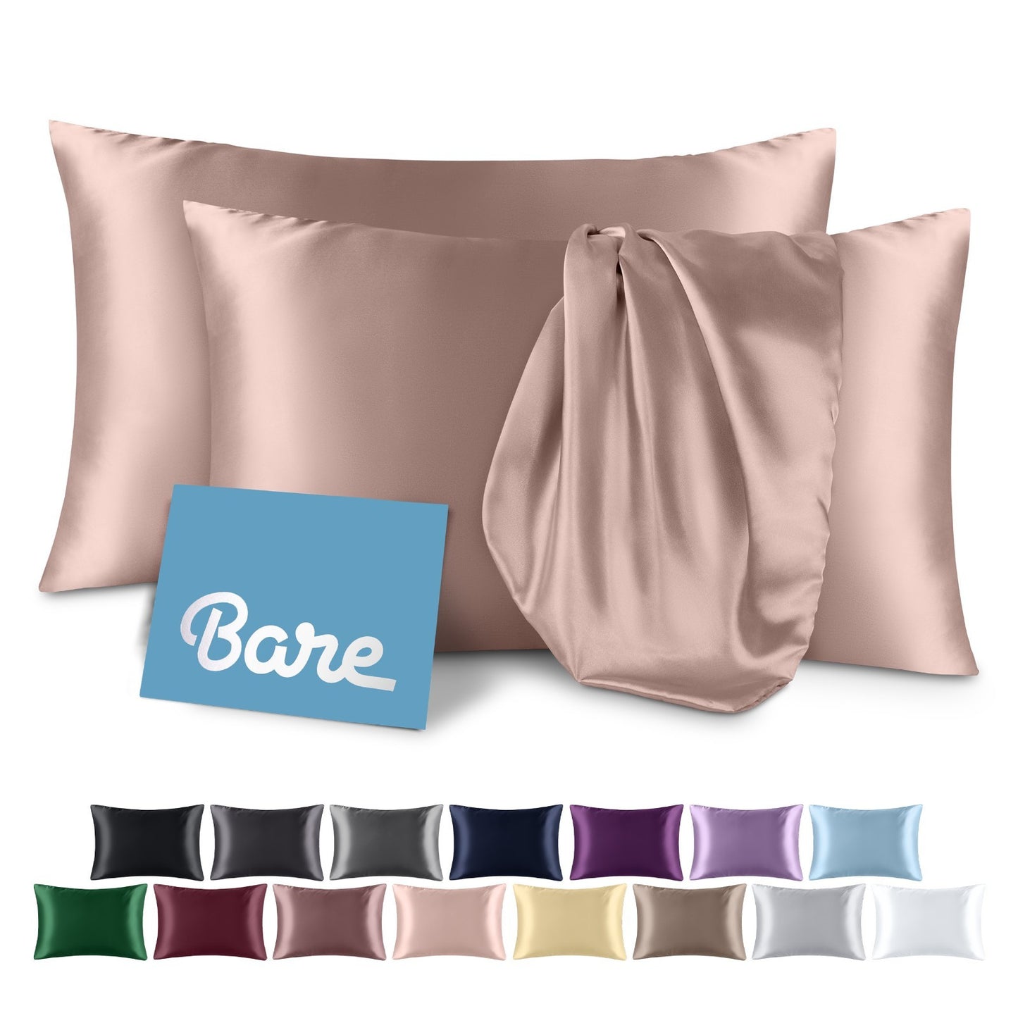 Bare Home Poly Satin Pillowcases for Hair and Skin - 2 Pack - Luxury Pillowcases