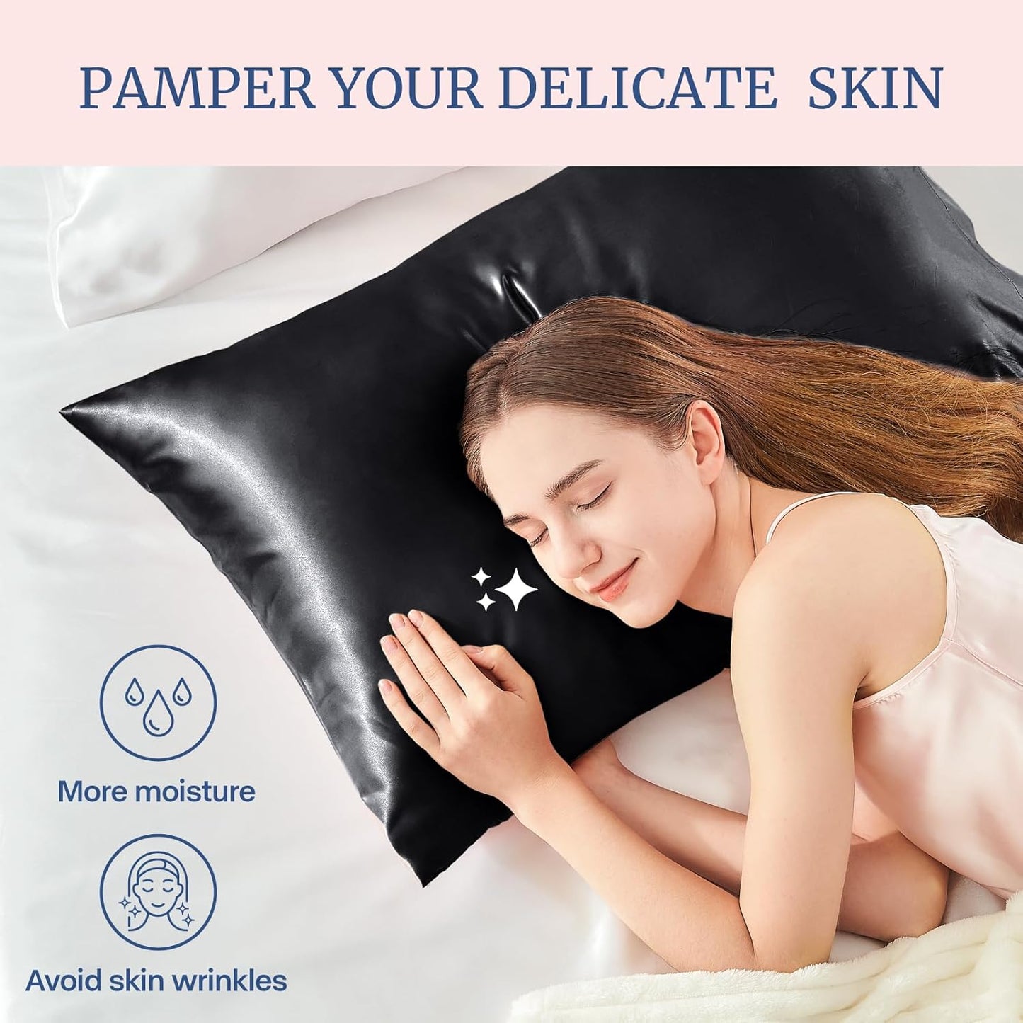 Satin Pillowcase for Hair and Skin, Super Soft Similar to Silk Pillow Cases 4 Pack with Envelope Closure, Cooling Pillowcases for Women Men (20"X30" Queen Size, Black)