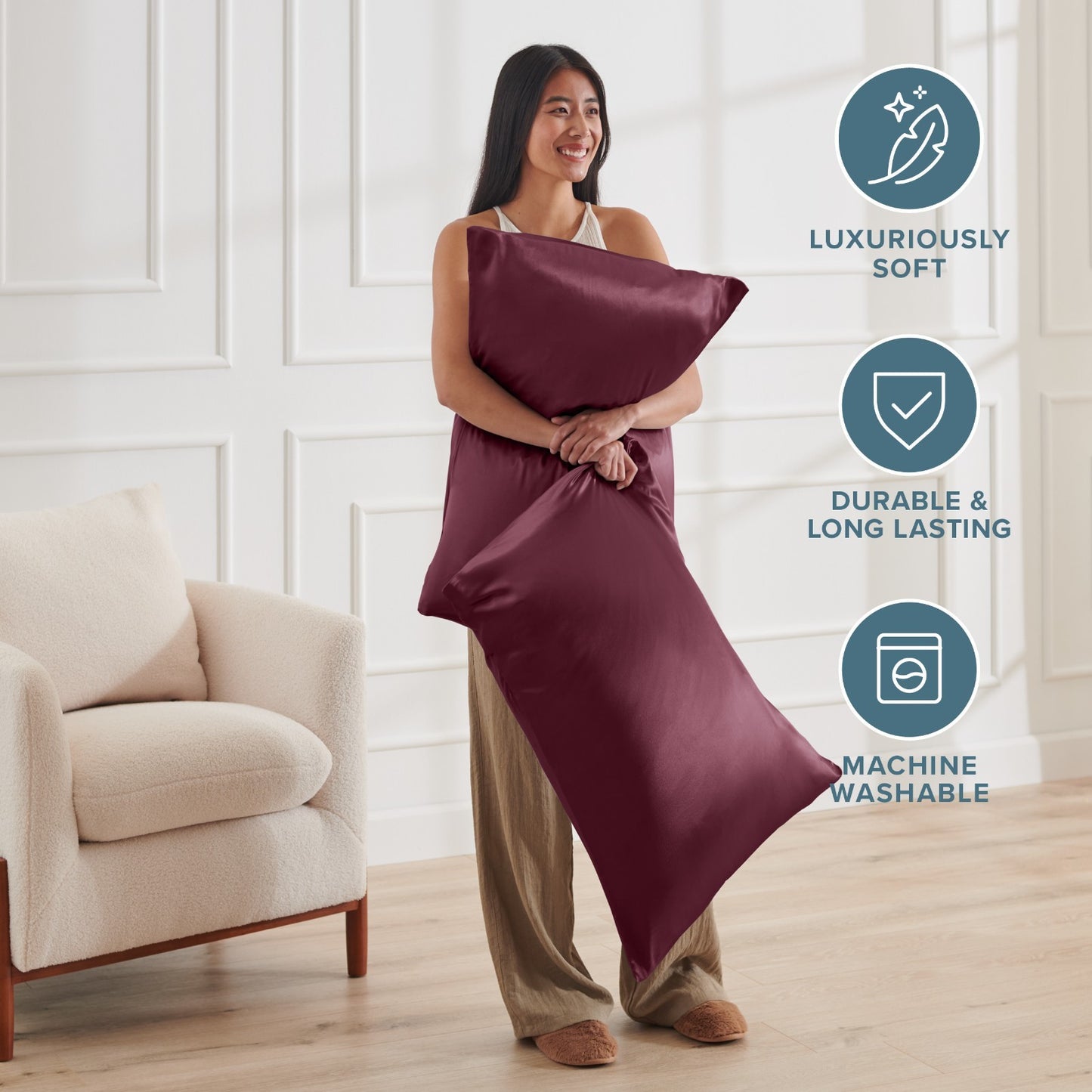 Bare Home Poly Satin Pillowcases for Hair and Skin - 2 Pack - Luxury Pillowcases