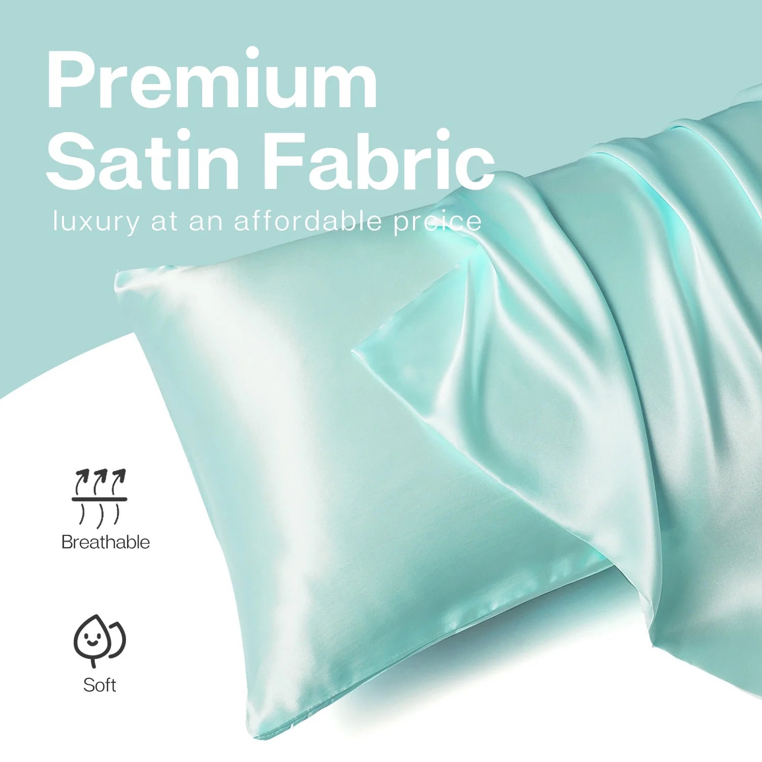 Satin Pillow Case, 2 Pack Satin King Silky Pillowcase for Hair and Skin, Satin Pillowcase Set of 2, 20X40, Turquoise
