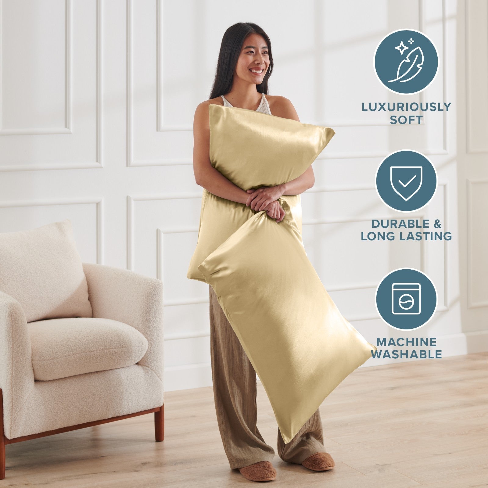 Bare Home Poly Satin Pillowcases for Hair and Skin - 2 Pack - Luxury Pillowcases
