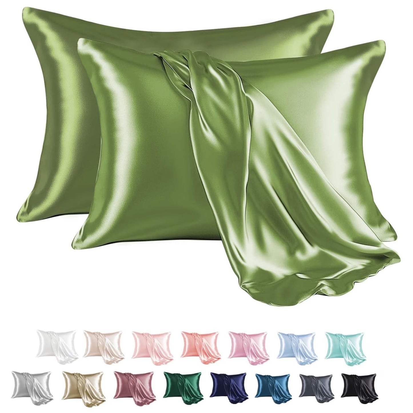 Satin Pillow Case, 2 Pack Satin King Silky Pillowcase for Hair and Skin, Satin Pillowcase Set of 2, 20X40, Sage