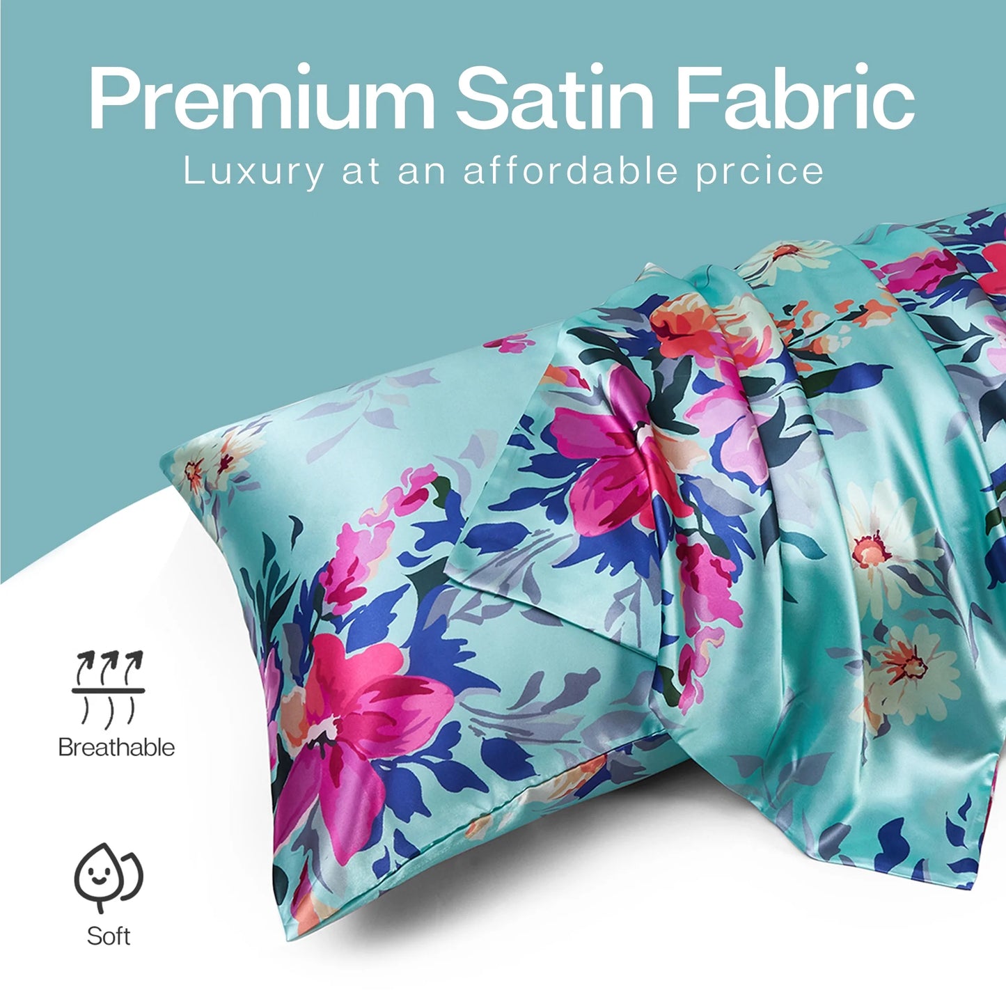 Satin Pillow Case, 2 Pack Satin King Silky Pillowcase for Hair and Skin, Satin Pillowcase Set of 2, 20X40, Floral Green