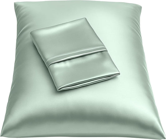 Satin Pillowcase with Zipper, for Hair and Skin Care, Feels Soft and Cool like a Silk Pillowcase, Satin Pillow Cases 2 Pack, Slik Pillow Cover, Mint - Standard Size, Set of 2