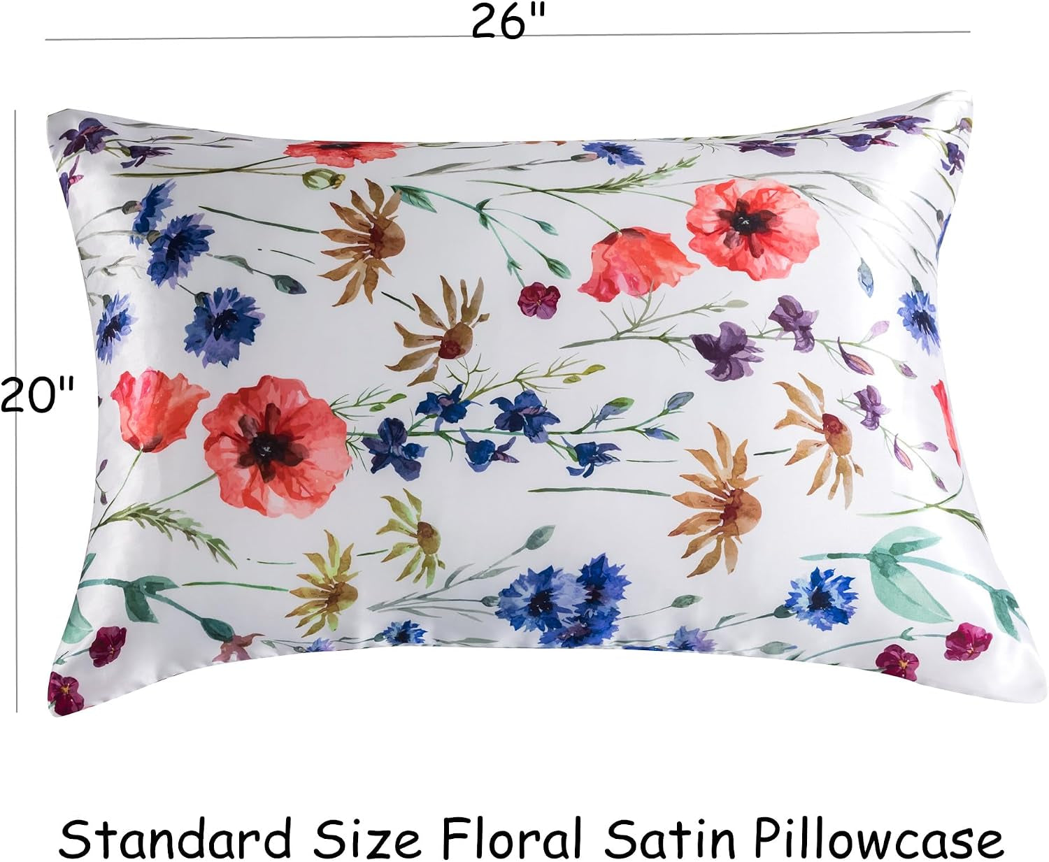 Satin Pillowcase for Hair and Skin, Super Soft and Cooling Similar to Silk Pillow Cases 2 Pack with Envelope Closure Standard Size Satin Pillow Covers, Gifts for Women(20"X26", Floral)