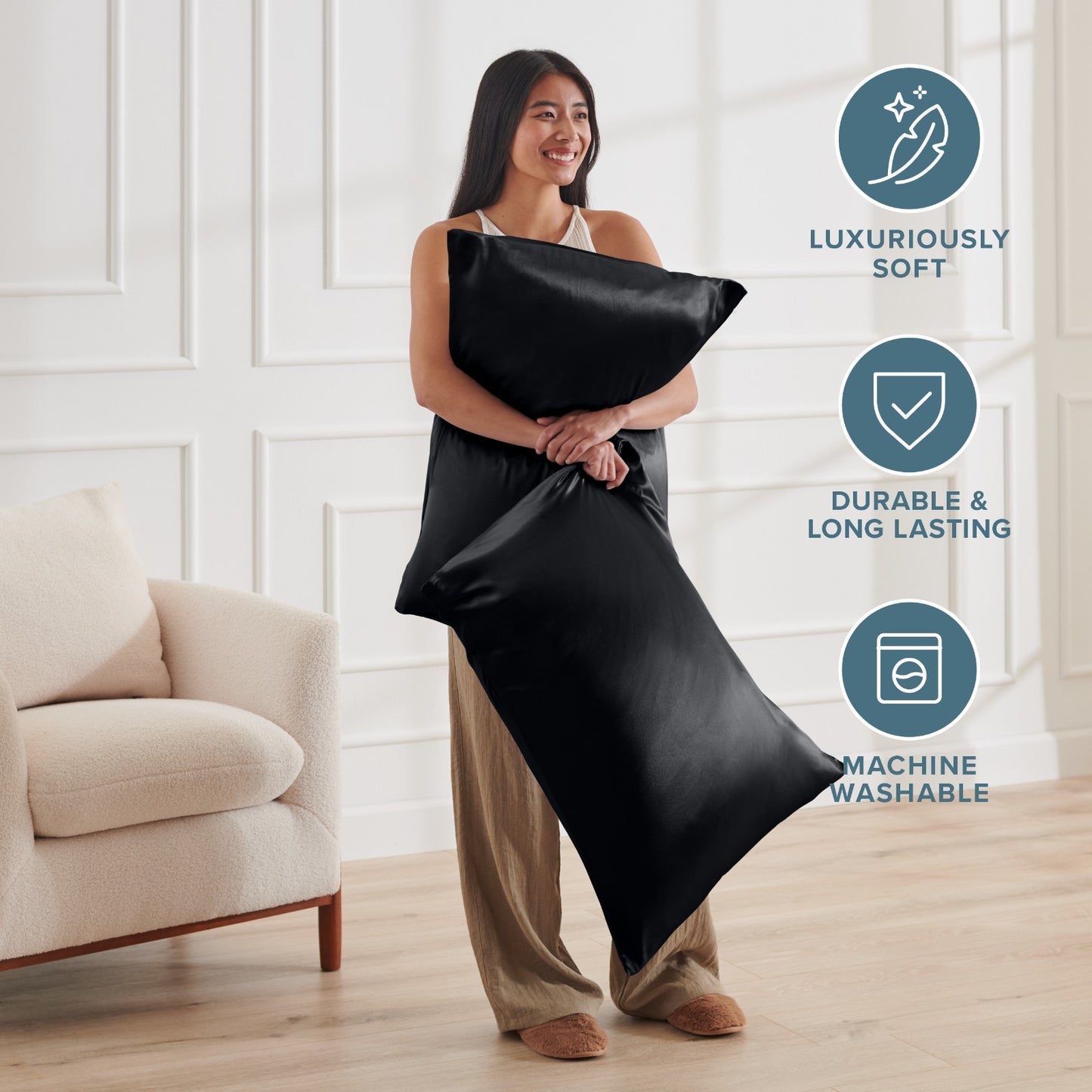 Bare Home Poly Satin Pillowcases for Hair and Skin - 2 Pack - Luxury Pillowcases