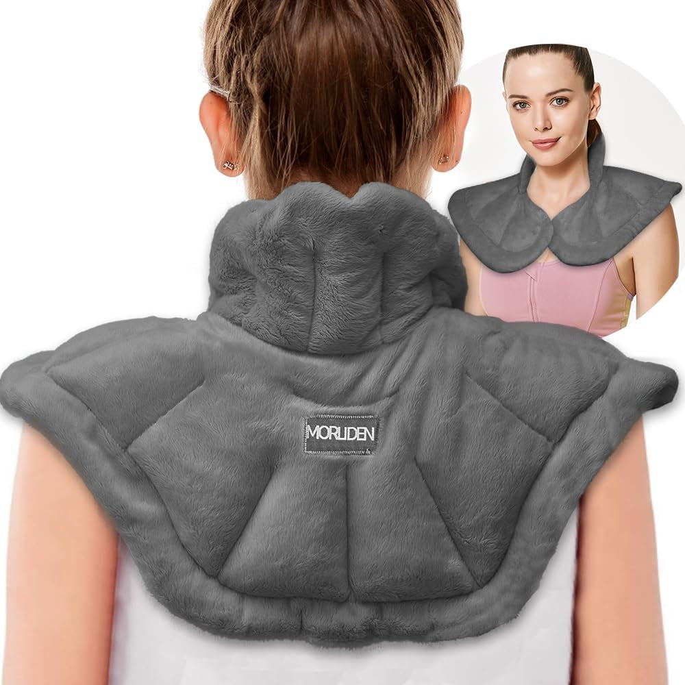 Microwavable Heated Neck Wrap Warmer and Shoulder Weighted Heating Pad Microwave for Hot and Cold Compress - Dark Gray