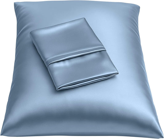 Satin Pillowcase with Zipper, for Hair and Skin Care, Feels Soft and Cool like a Silk Pillowcase, Satin Pillow Cases 2 Pack, Slik Pillow Cover, Slate Blue - Standard Size, Set of 2