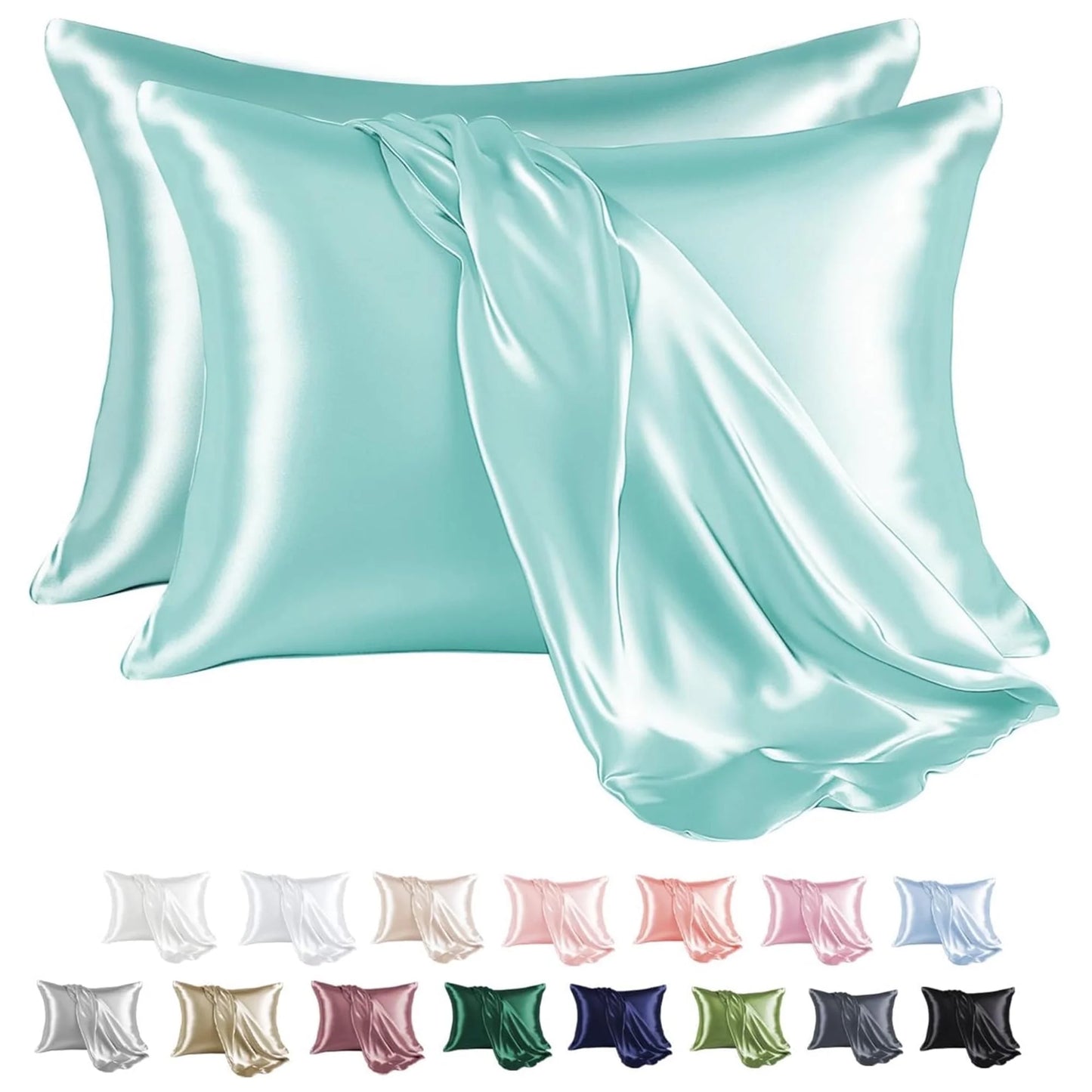 Satin Pillow Case, 2 Pack Satin King Silky Pillowcase for Hair and Skin, Satin Pillowcase Set of 2, 20X40, Turquoise