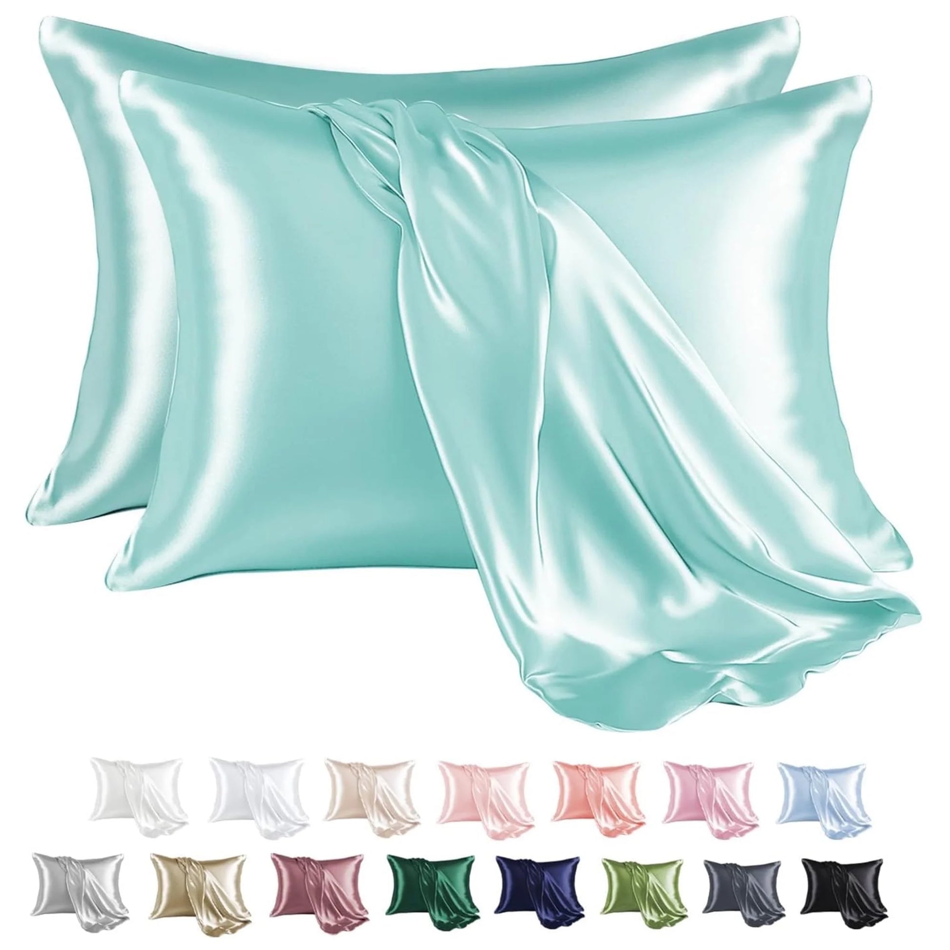 Satin Pillow Case, 2 Pack Satin King Silky Pillowcase for Hair and Skin, Satin Pillowcase Set of 2, 20X40, Turquoise