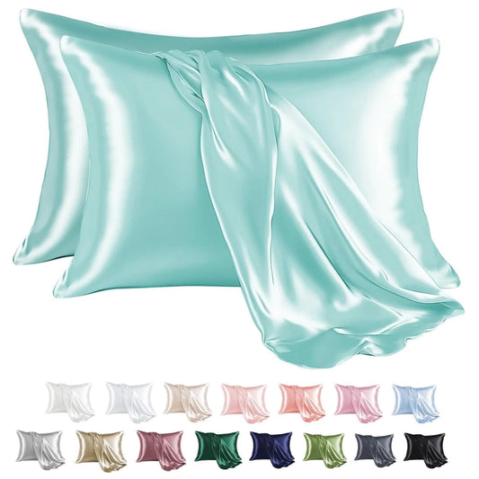 Satin Pillow Case, 2 Pack Satin King Silky Pillowcase for Hair and Skin, Satin Pillowcase Set of 2, 20X40, Turquoise
