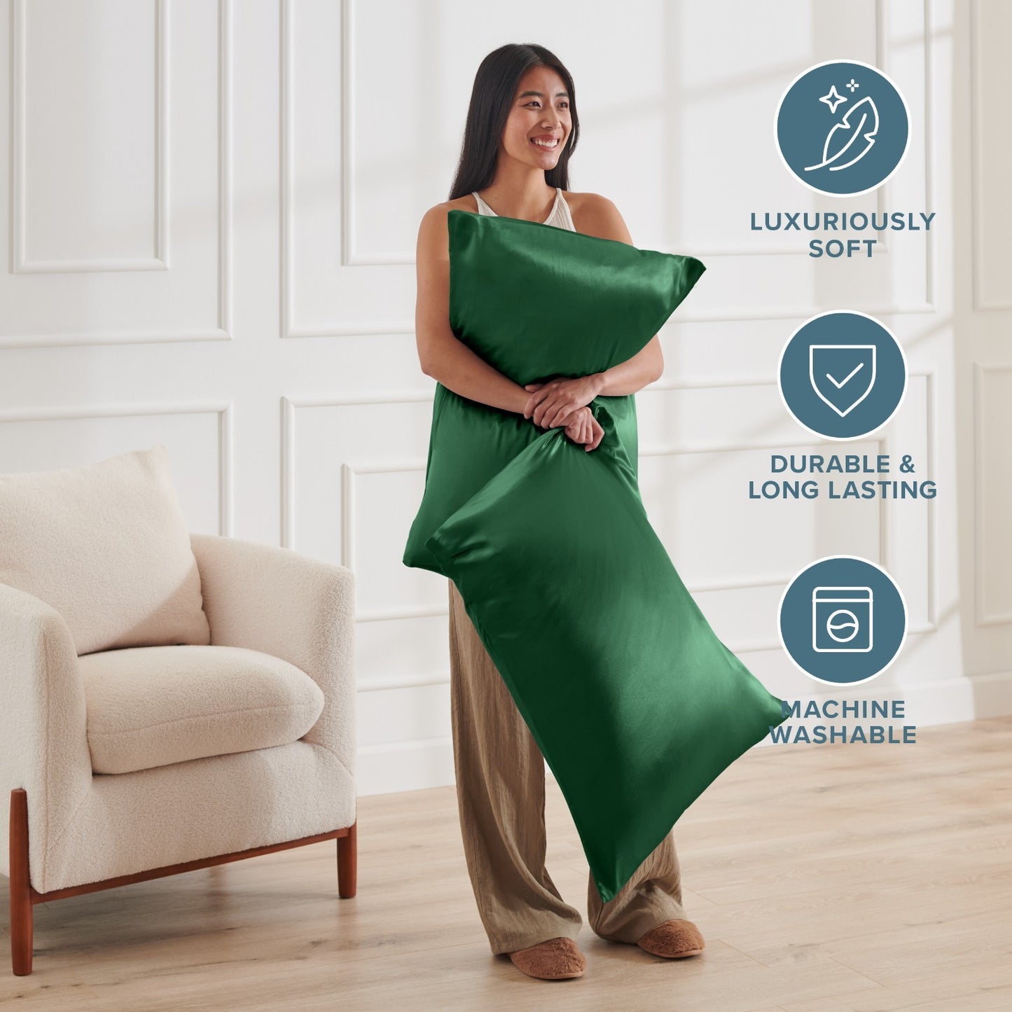 Bare Home Poly Satin Pillowcases for Hair and Skin - 2 Pack - Luxury Pillowcases