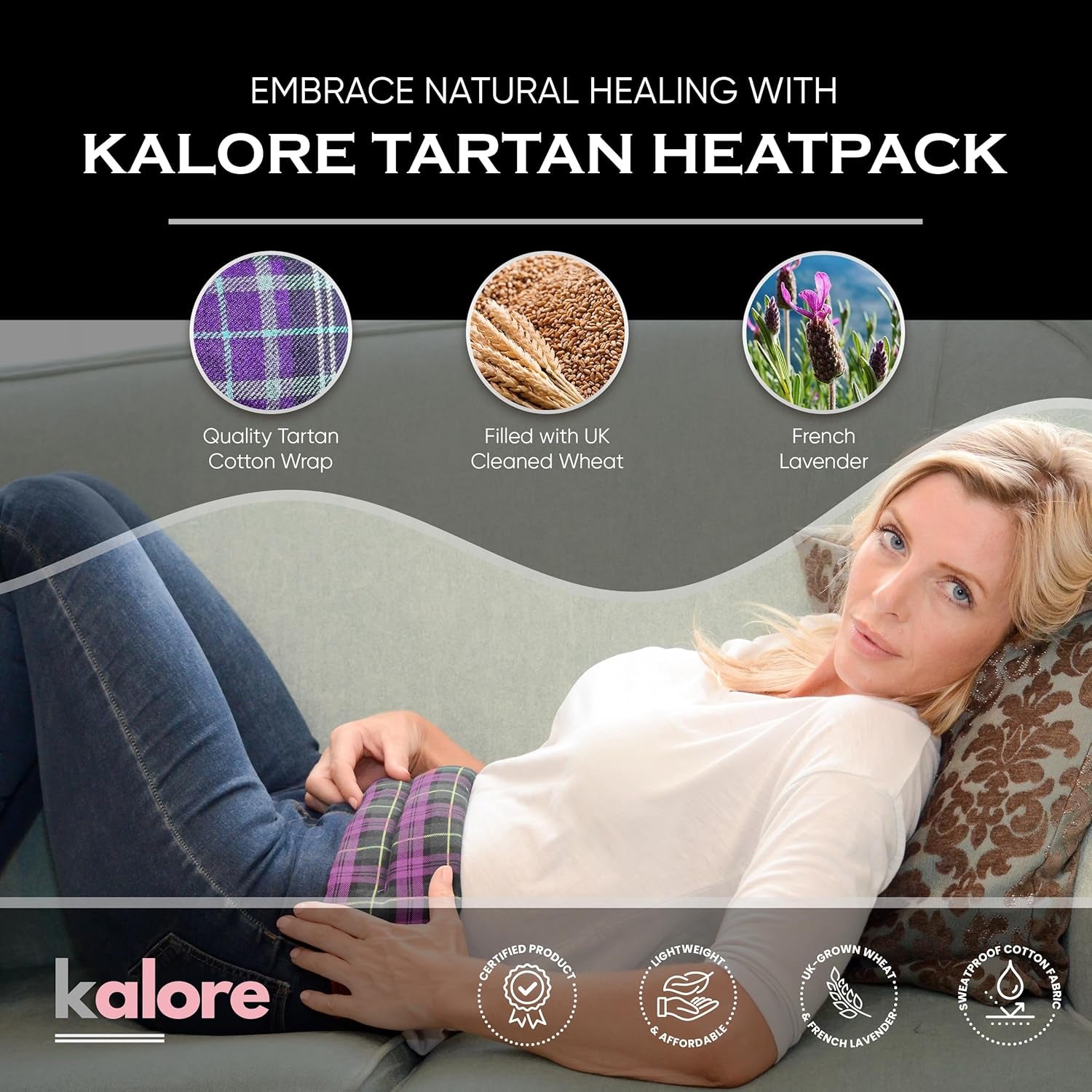 Microwavable Heating Pads for Winter Warmth, Back, Stomach & Head Comfort –  Cotton Tartan Neck Wrap – Even Heat Distribution Hot Compress Bag – Wheat Heat Pad XL – Lavender Scent – Purple