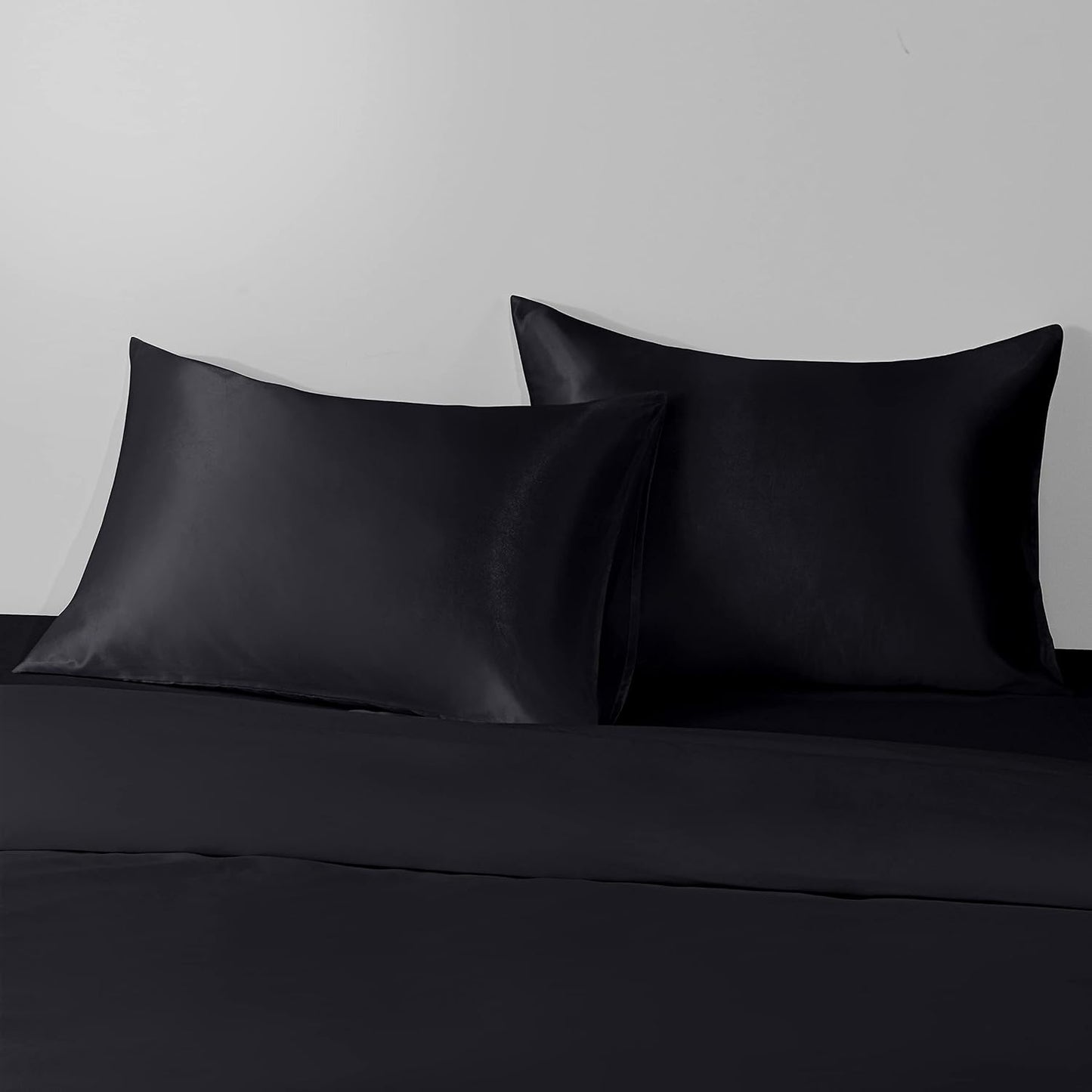 2 Pack Standard Silk Satin Pillowcases for Hair and Skin, Silky Soft and Luxurious Bedding Pillow Cases with Envelope Closure, 20X26 Inches, Black