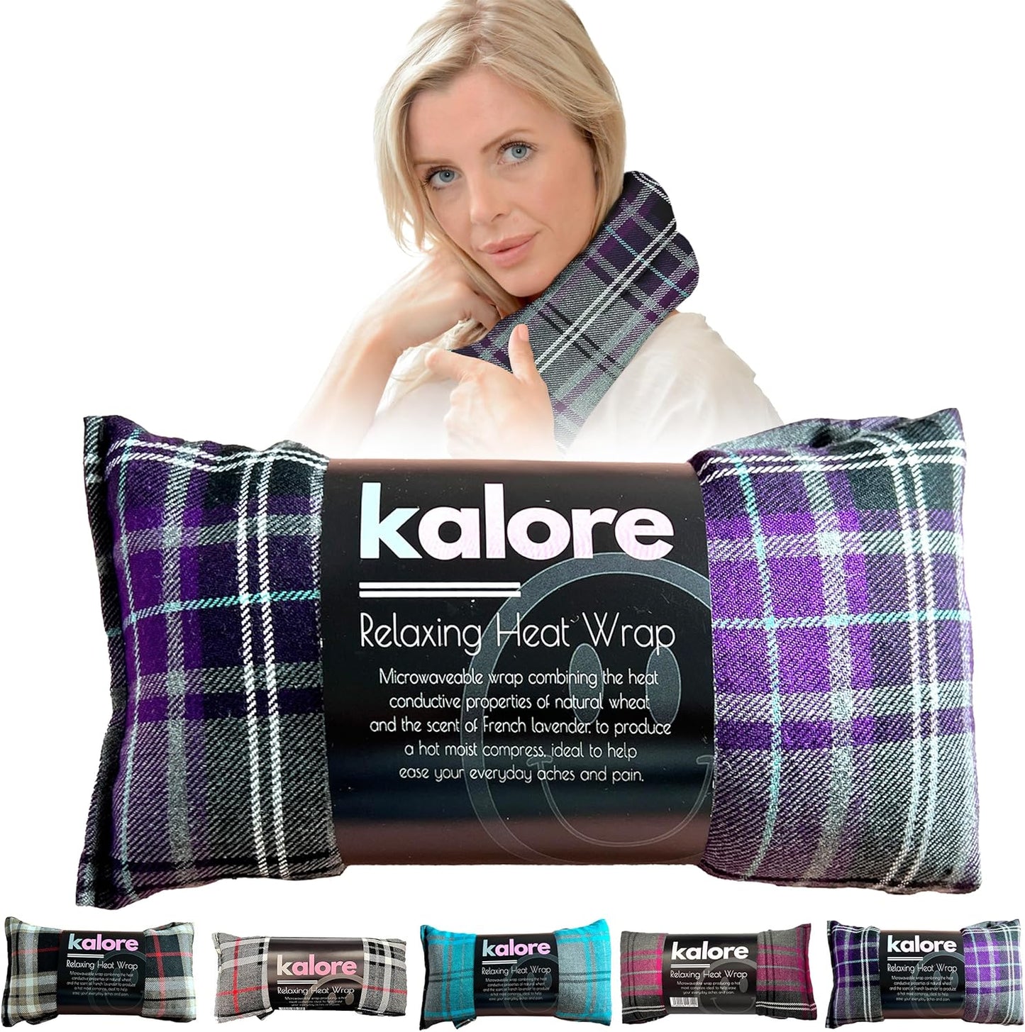 Microwavable Heating Pads for Winter Warmth, Back, Stomach & Head Comfort –  Cotton Tartan Neck Wrap – Even Heat Distribution Hot Compress Bag – Wheat Heat Pad XL – Lavender Scent – Purple