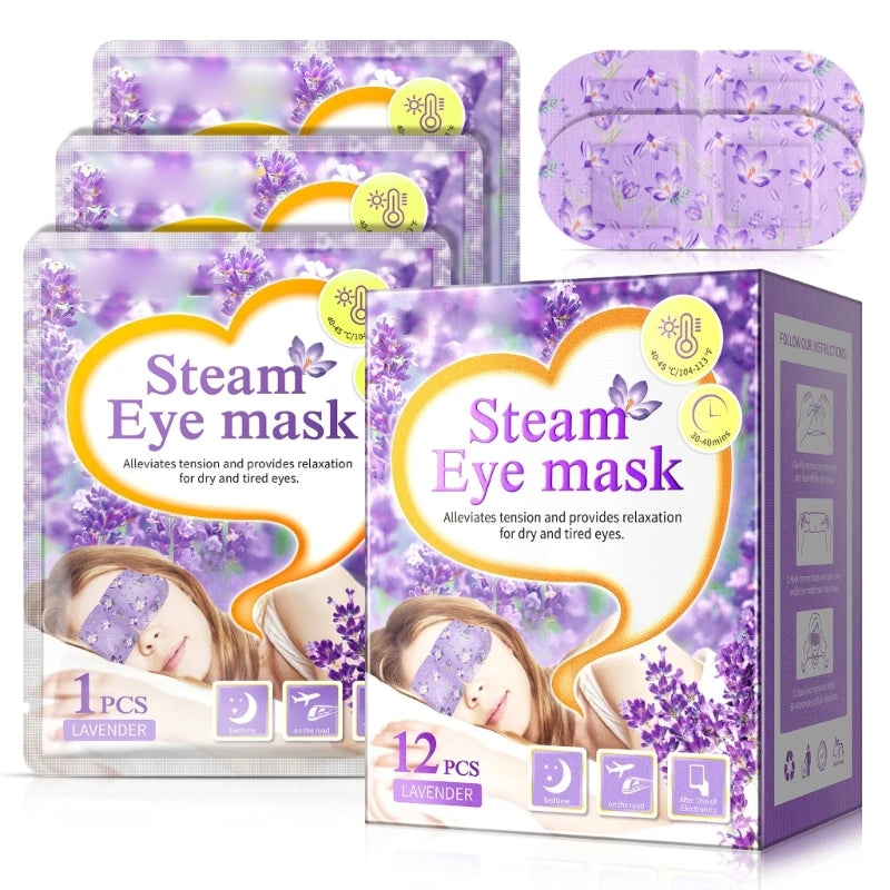 12 Pieces Self Heated Eye Mask Disposable Eye Heating Pad Moisturizing Heat Eye Mask Lavender Sleep Eye Mask for Daily