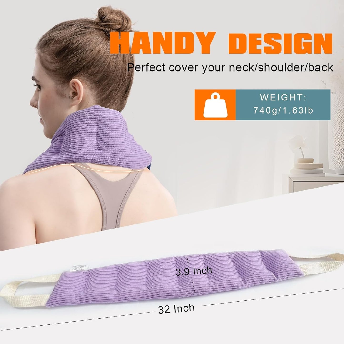 Heating Pad for Neck and Shoulders and Back Moist Small Microwavable Neck Wrap Warmer Weighted Heat Wrap Microwave Heatable Rice Beanbag Cervical Hot Pack Lavender Scented 1.5Pounds