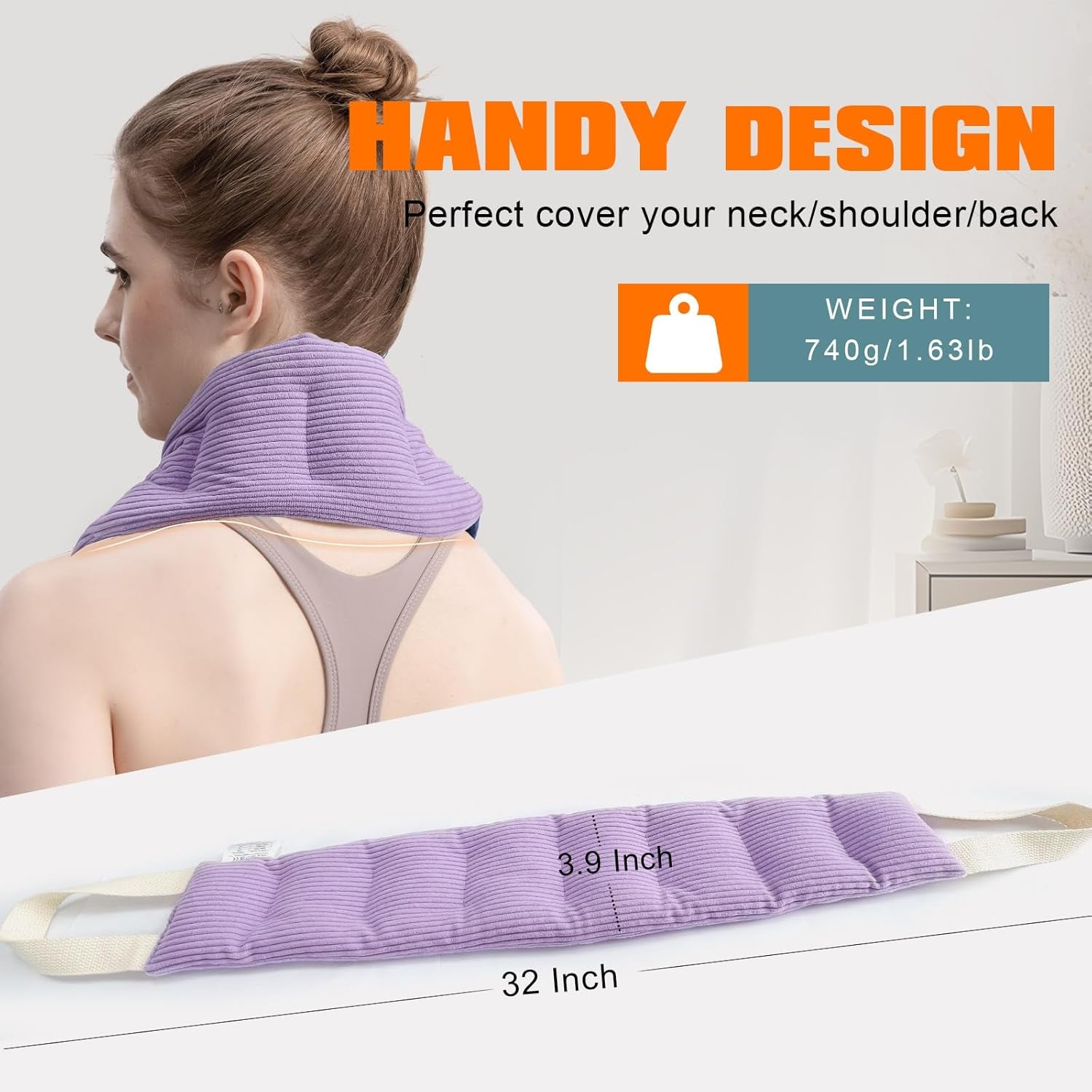Heating Pad for Neck and Shoulders and Back Moist Small Microwavable Neck Wrap Warmer Weighted Heat Wrap Microwave Heatable Rice Beanbag Cervical Hot Pack Lavender Scented 1.5Pounds