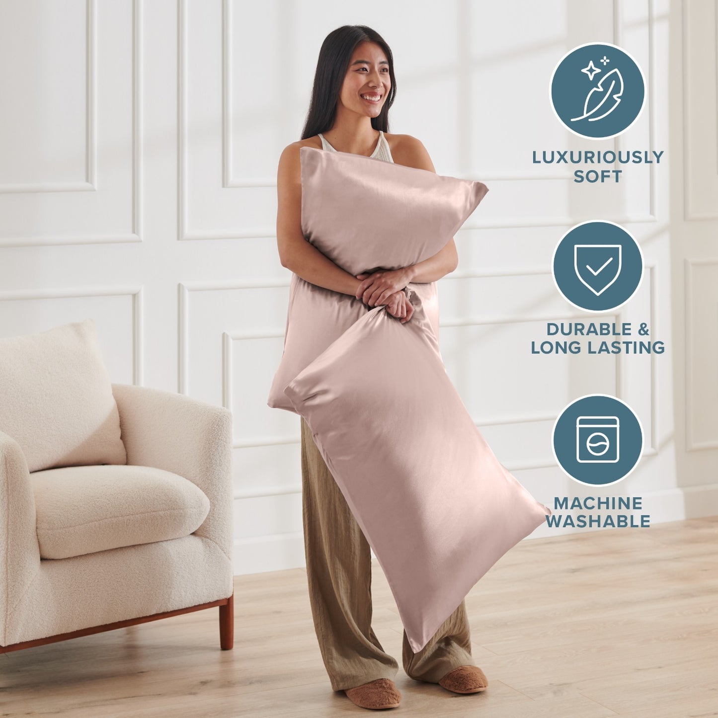 Bare Home Poly Satin Pillowcases for Hair and Skin - 2 Pack - Luxury Pillowcases