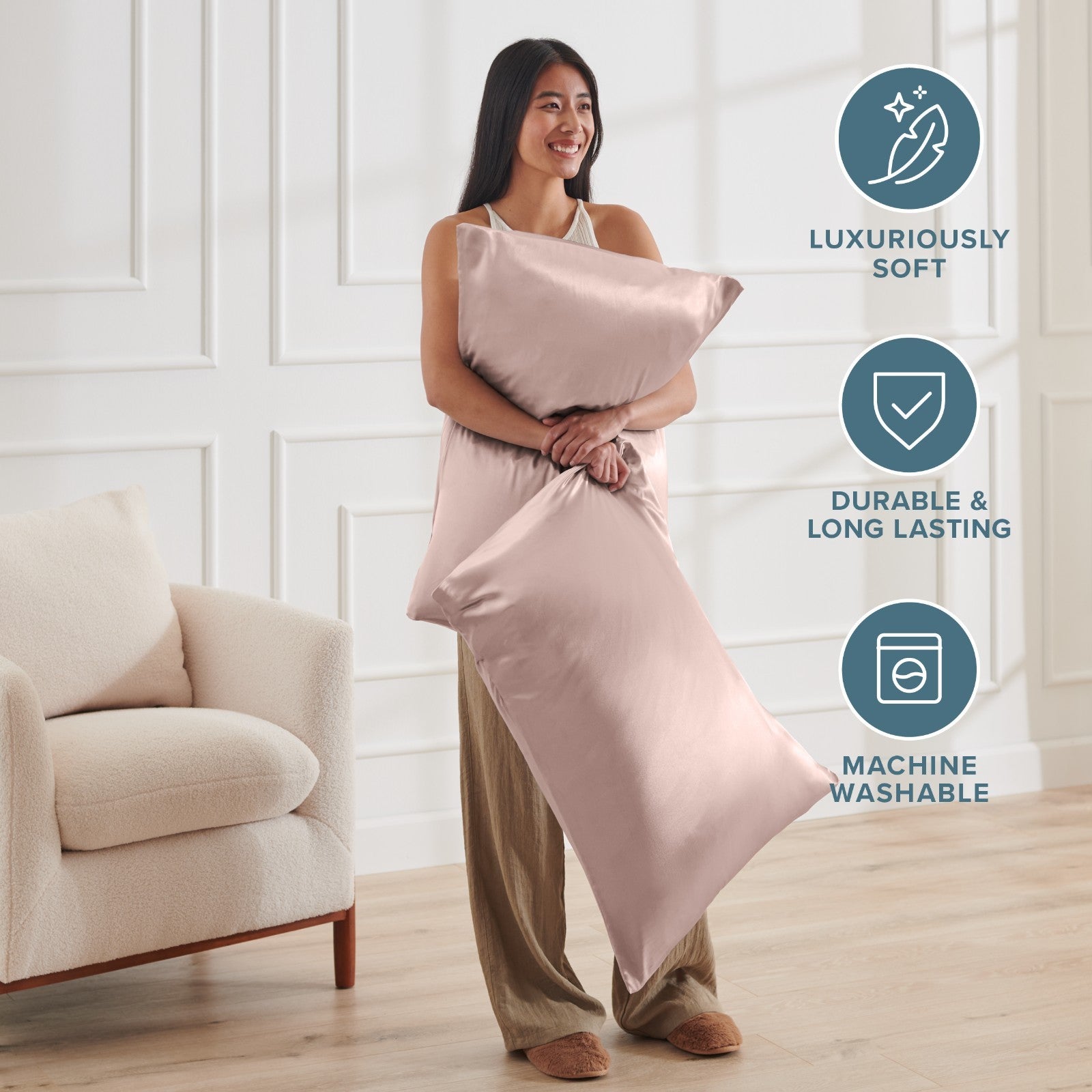 Bare Home Poly Satin Pillowcases for Hair and Skin - 2 Pack - Luxury Pillowcases