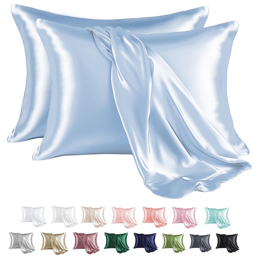 Satin Pillow Case, 2 Pack Satin Standard Silky Pillowcase for Hair and Skin, Satin Pillowcase Set of 2, 20X26, Light Blue