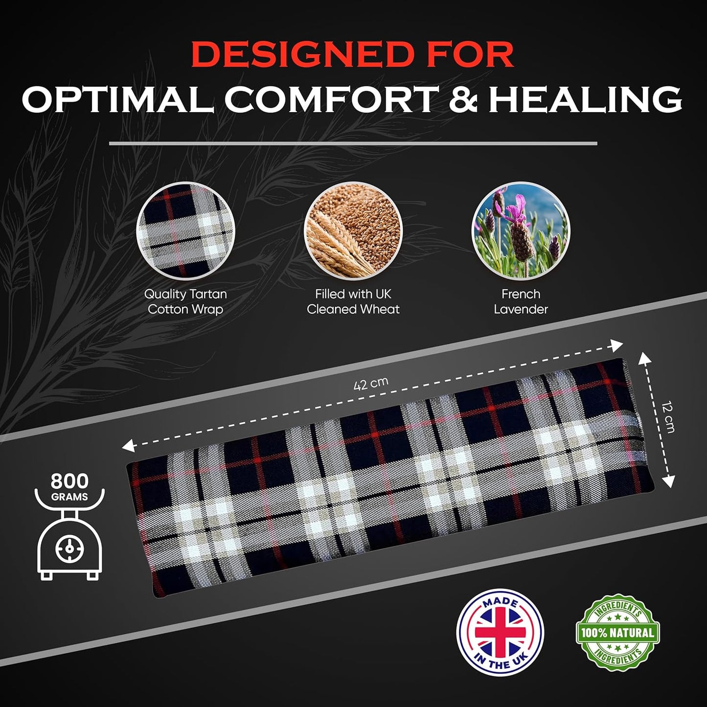 Microwavable Heating Pads for Winter Warmth, Back, Stomach & Head Comfort –  Cotton Tartan Neck Wrap – Even Heat Distribution Hot Compress Bag – Wheat Heat Pad XL – Lavender Scent – Purple