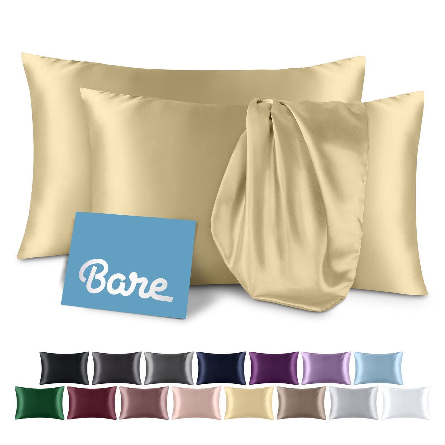 Bare Home Poly Satin Pillowcases for Hair and Skin - 2 Pack - Luxury Pillowcases