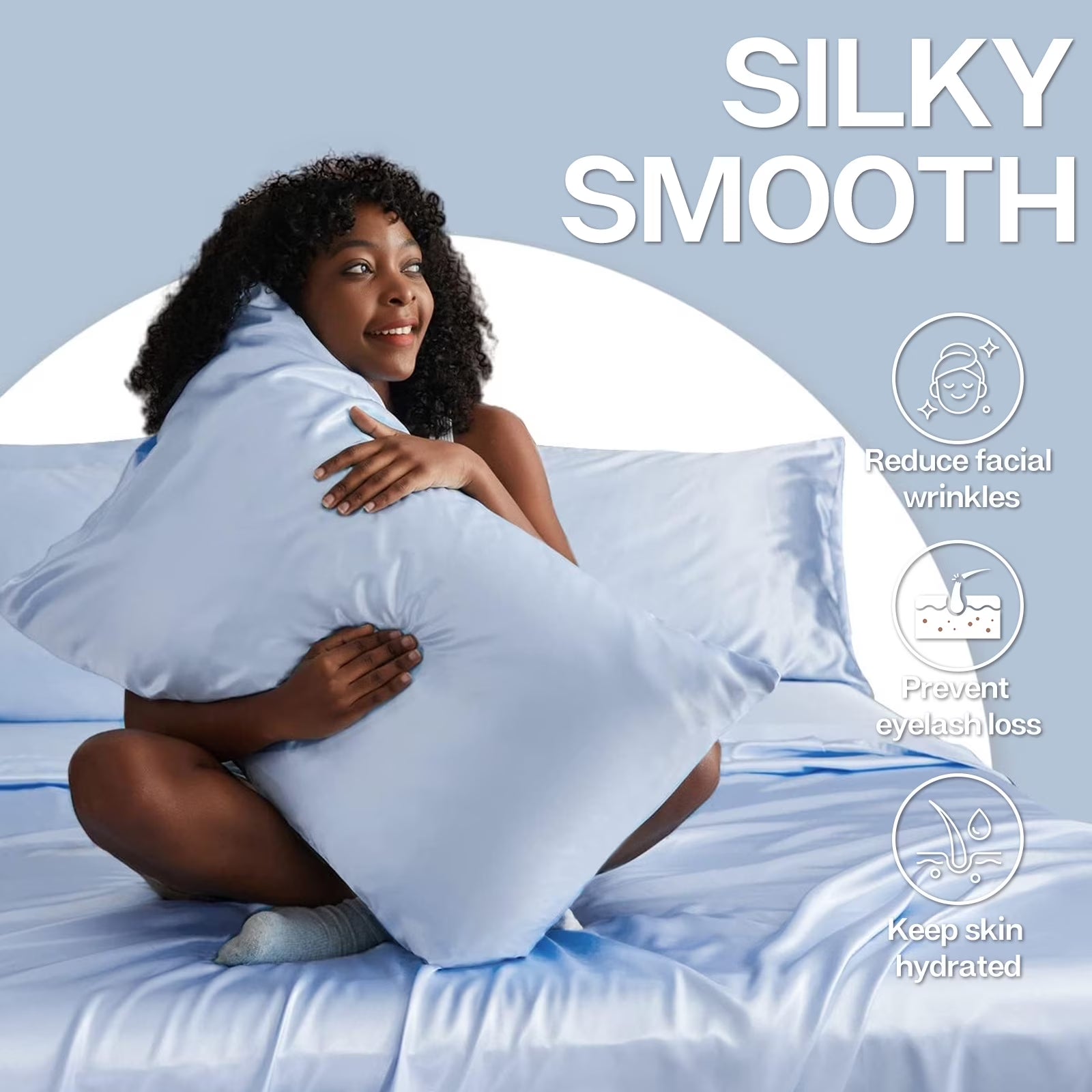 Satin Pillow Case, 2 Pack Satin Standard Silky Pillowcase for Hair and Skin, Satin Pillowcase Set of 2, 20X26, Light Blue