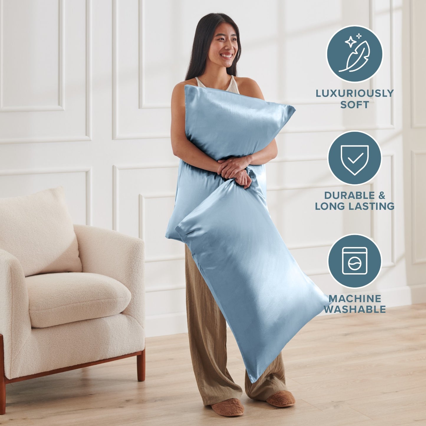Bare Home Poly Satin Pillowcases for Hair and Skin - 2 Pack - Luxury Pillowcases
