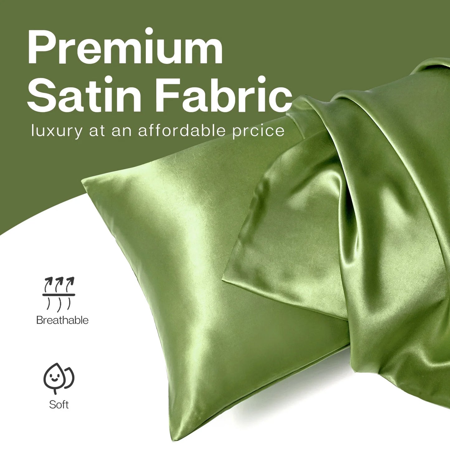 Satin Pillow Case, 2 Pack Satin King Silky Pillowcase for Hair and Skin, Satin Pillowcase Set of 2, 20X40, Sage