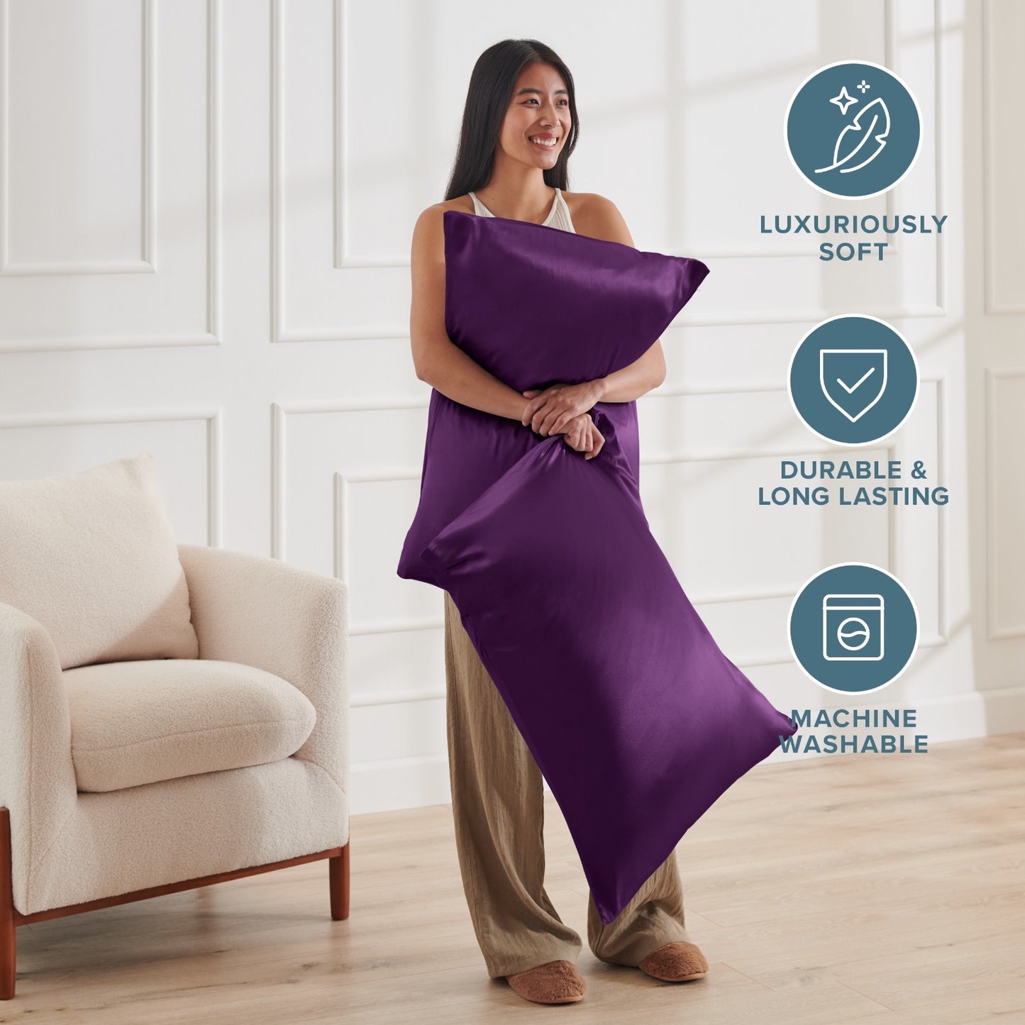 Bare Home Poly Satin Pillowcases for Hair and Skin - 2 Pack - Luxury Pillowcases