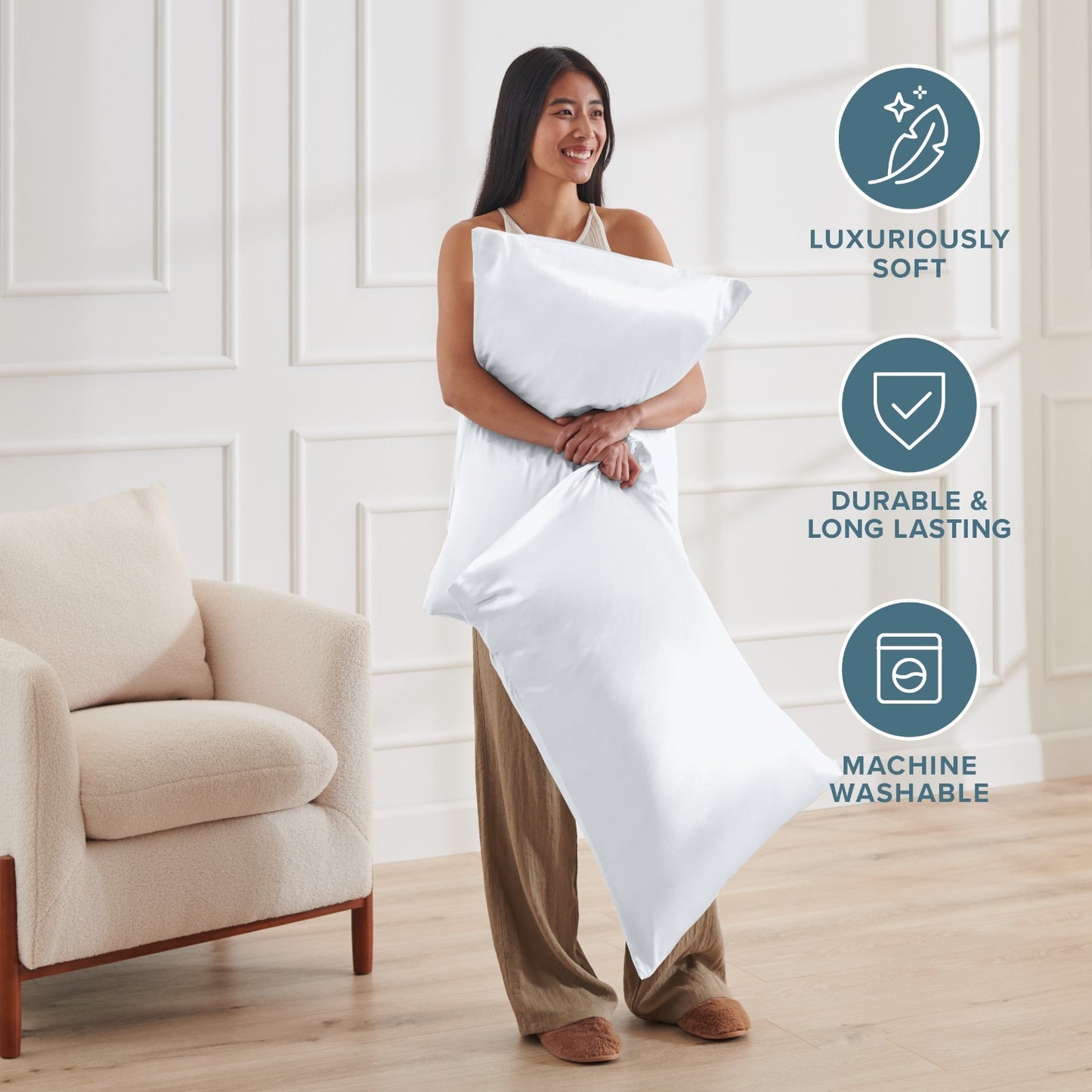 Bare Home Poly Satin Pillowcases for Hair and Skin - 2 Pack - Luxury Pillowcases