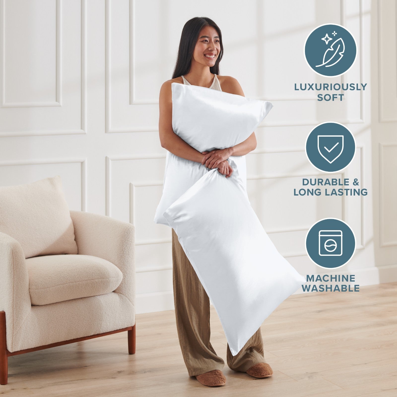 Bare Home Poly Satin Pillowcases for Hair and Skin - 2 Pack - Luxury Pillowcases