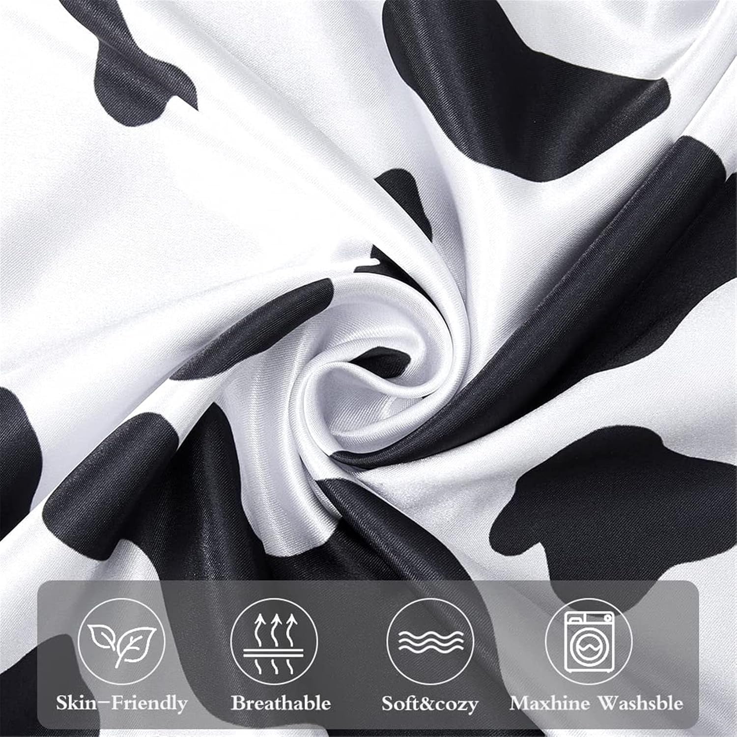 Satin Pillowcase for Hair and Skin, Cow Print Pillow Cases 2 Pack King Satin Pillowcase Set of 2 Cooling Silky Cow Pillowcase with Envelope Closure (20X36 Inches, Black and White)