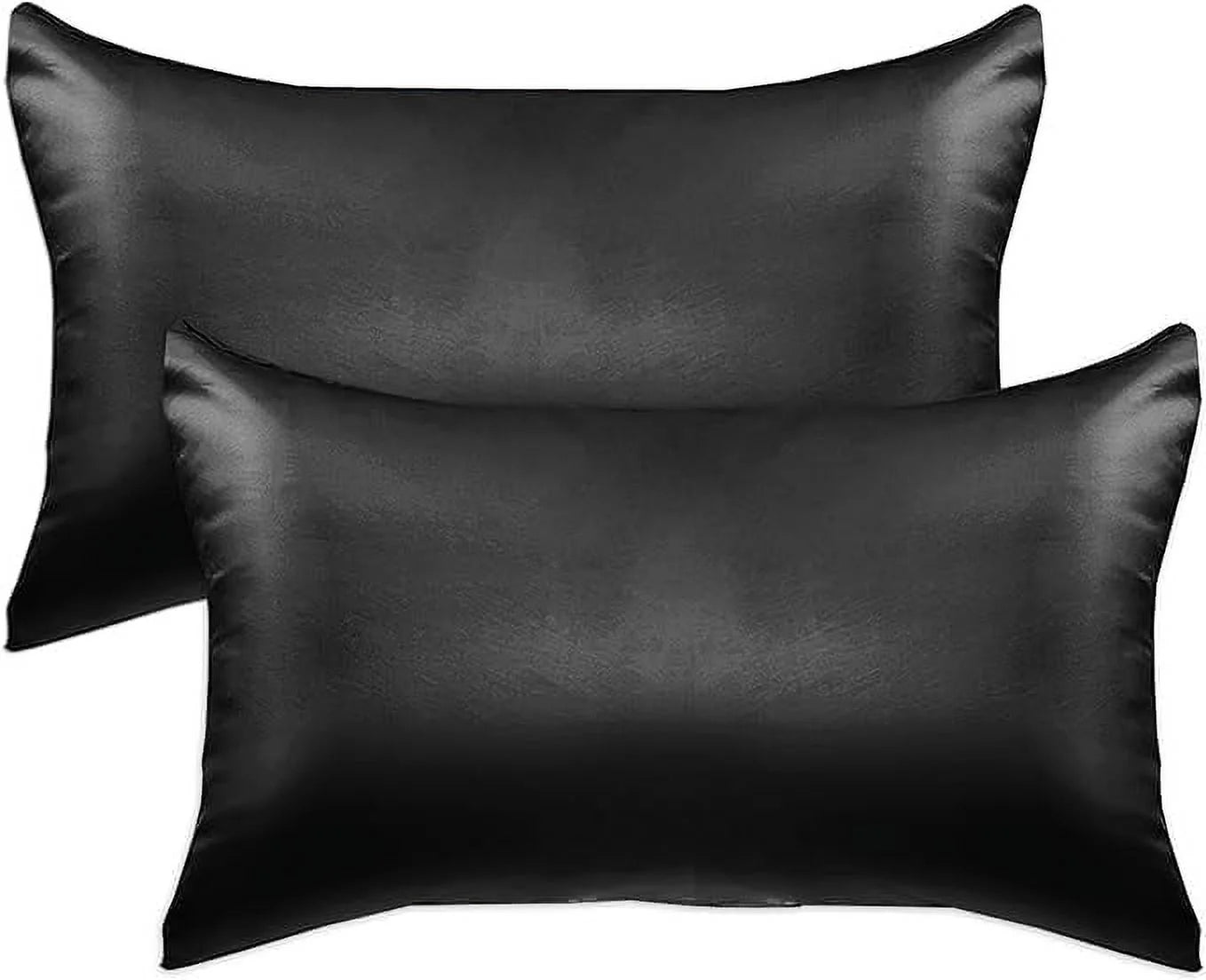 2 PACK Cooling Viscose Satin Pillowcase Set with Hidden Zipper Closure, Standard/Queen, Black