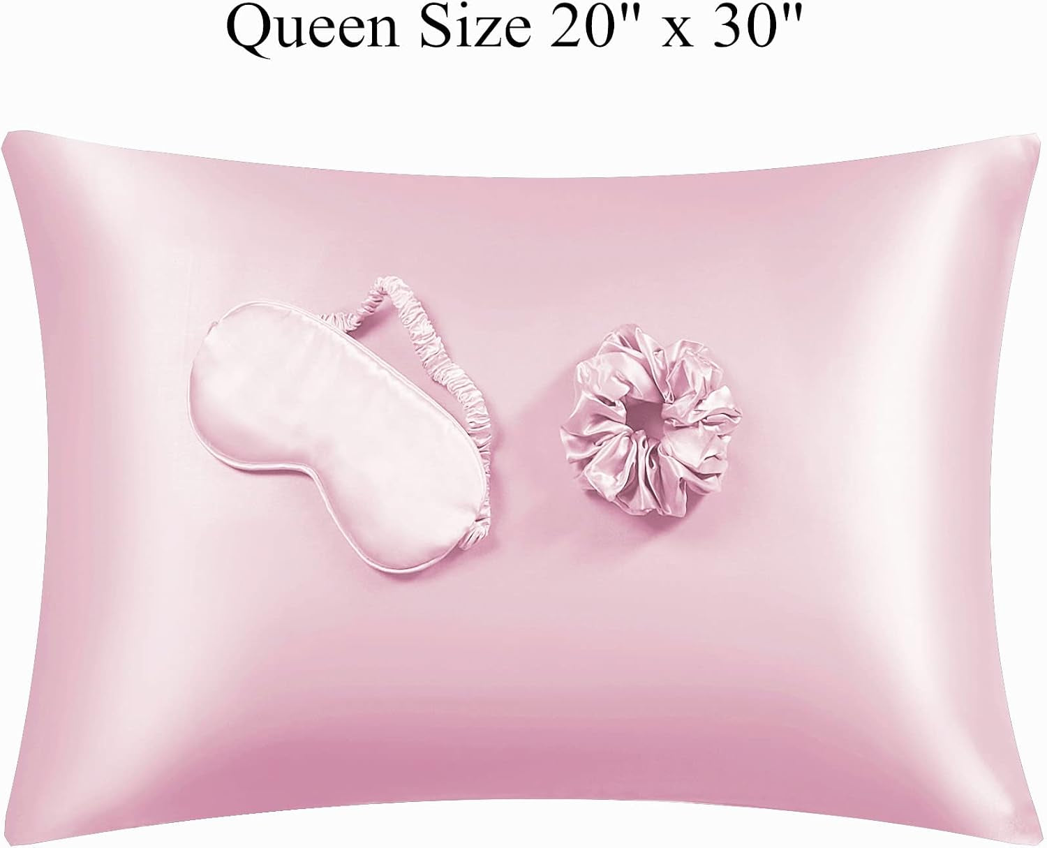 Satin Pillowcase for Hair and Skin, Vegan Silk Pillowcase Set-2 Pink Satin Pillowcases, 1 Eye Mask, 1 Scrunchie-Luxury Sleep Set, Silky Satin Pillow Cases Queen Size with Envelope Closure