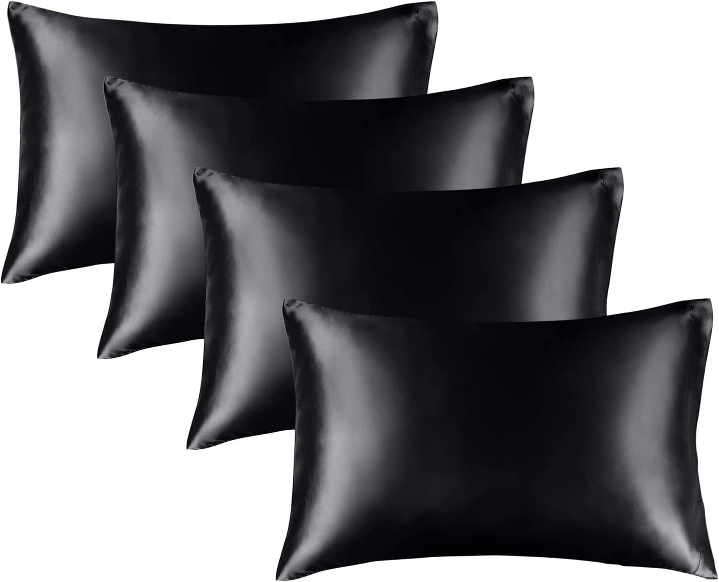 Satin Pillowcase for Hair and Skin, Super Soft Similar to Silk Pillow Cases 4 Pack with Envelope Closure, Cooling Pillowcases for Women Men (20"X30" Queen Size, Black)