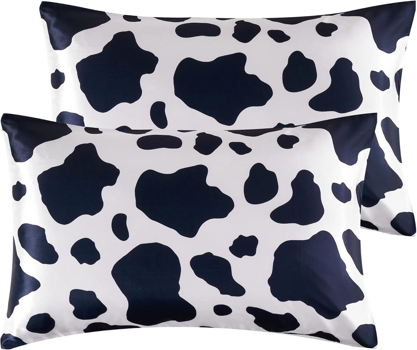 Satin Pillowcase for Hair and Skin, Cow Print Pillow Cases 2 Pack King Satin Pillowcase Set of 2 Cooling Silky Cow Pillowcase with Envelope Closure (20X36 Inches, Black and White)
