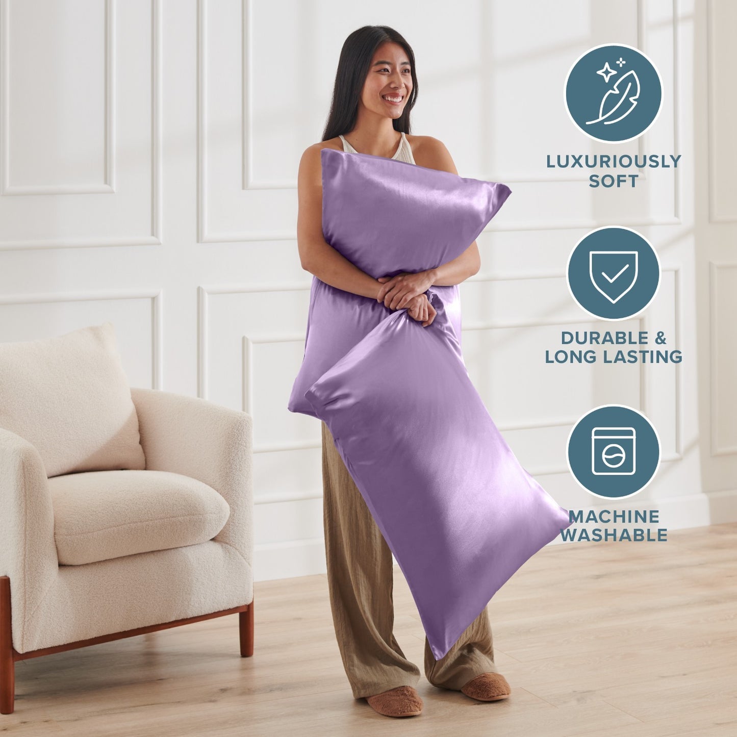Bare Home Poly Satin Pillowcases for Hair and Skin - 2 Pack - Luxury Pillowcases