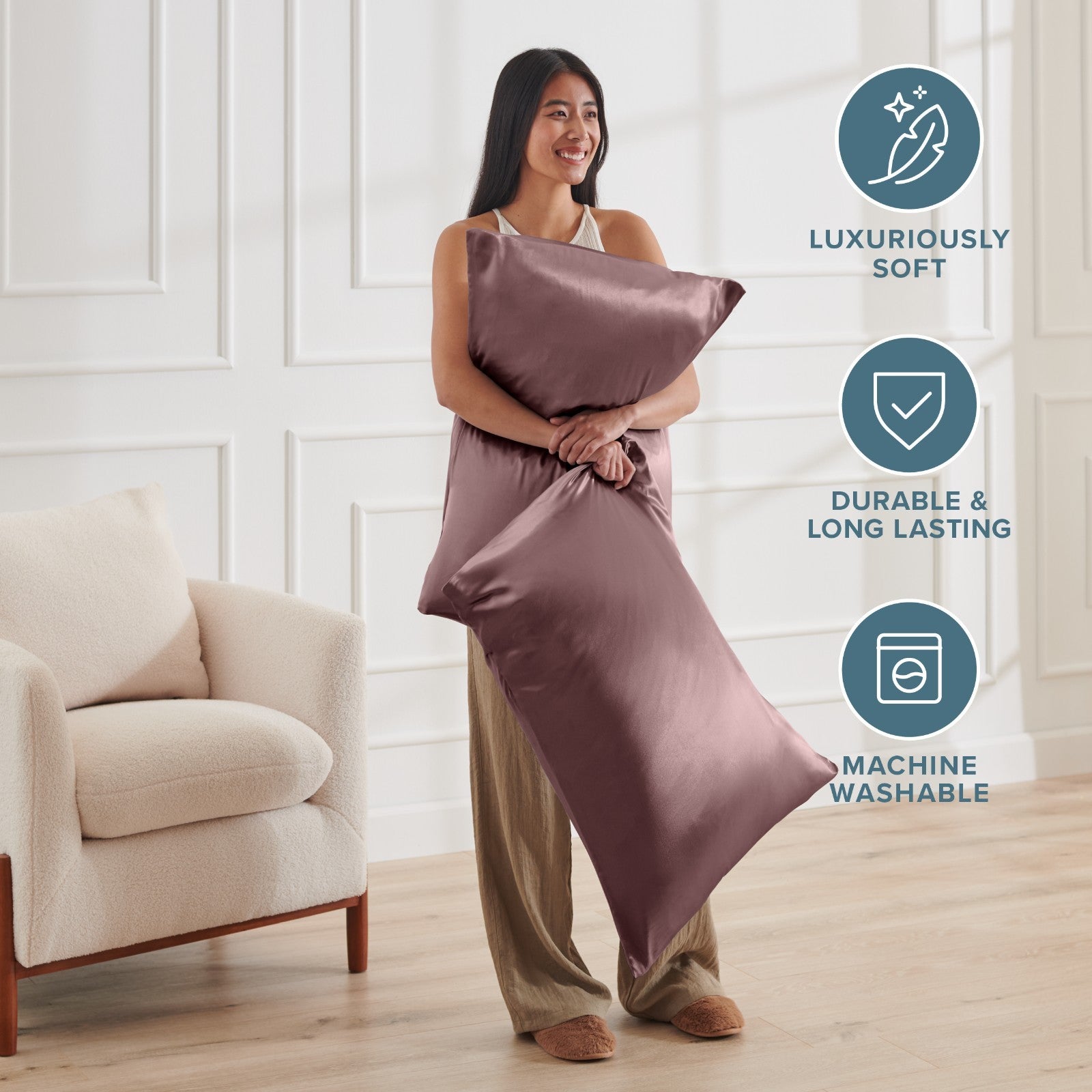 Bare Home Poly Satin Pillowcases for Hair and Skin - 2 Pack - Luxury Pillowcases