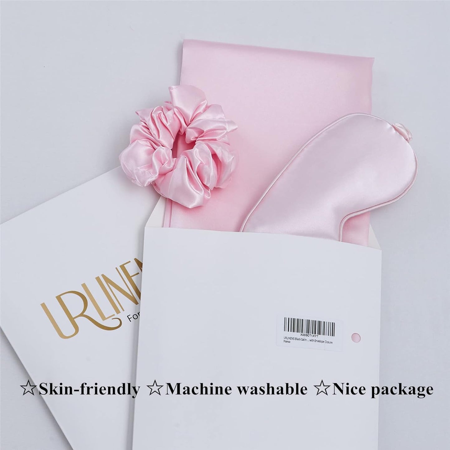 Satin Pillowcase for Hair and Skin, Vegan Silk Pillowcase Set-2 Pink Satin Pillowcases, 1 Eye Mask, 1 Scrunchie-Luxury Sleep Set, Silky Satin Pillow Cases Queen Size with Envelope Closure