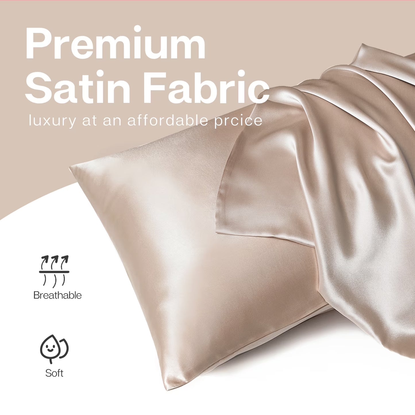 Satin Pillow Case, 20X36 King Size Satin Pillowcase Set of 2, 2 Pack Satin Silky Pillowcase for Hair and Skin, 20X36, Champagne